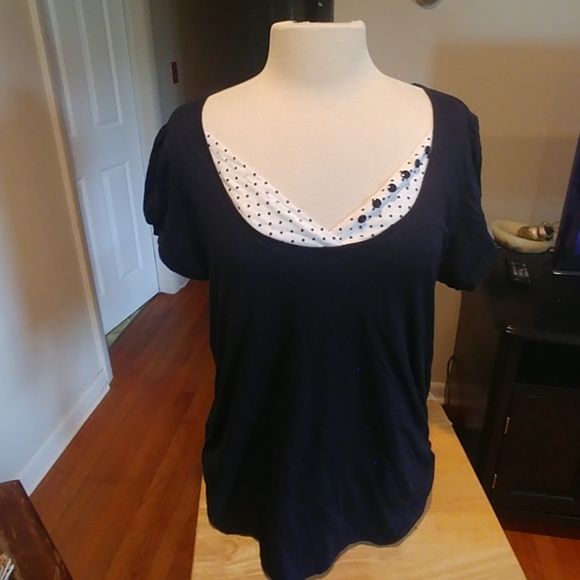 Black Top with Black & White Polka Dot Collar 2X - Picture 2 of 8